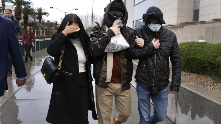 Former FBI informant Alexander Smirnov (C) leaves the courthouse on February 20, 2024, in Las Vegas; Nevada, US.