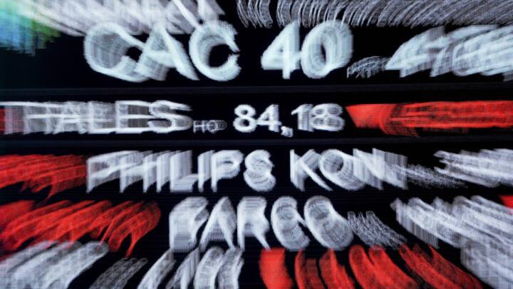 A photograph, taken with a zoom effect, shows the CAC 40 amongst stock tickers displayed at the headquarters of the Pan-European stock exchange Euronext, in La Defense district, near Paris, on March 9, 2020. The world is set for its first annual decline in oil consumption in more than a decade due to the impact of the coronavirus outbreak, the IEA said on March 9, 2020.