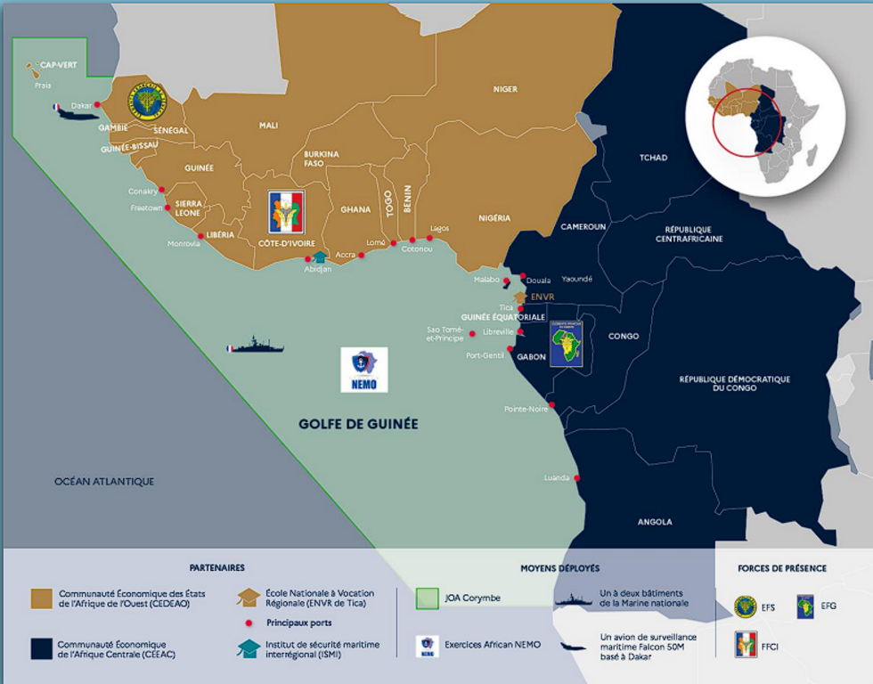 Carte de l'opération Corymbe publiée par le ministère des Armées en 2023.