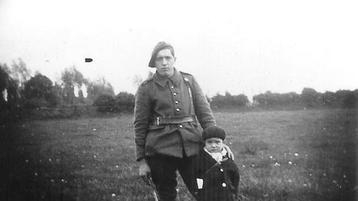 French resistance hero Marcel Pinte (right), also known as "Quinquin", pictured with an unidentified soldier in the Haute Vienne region of France.