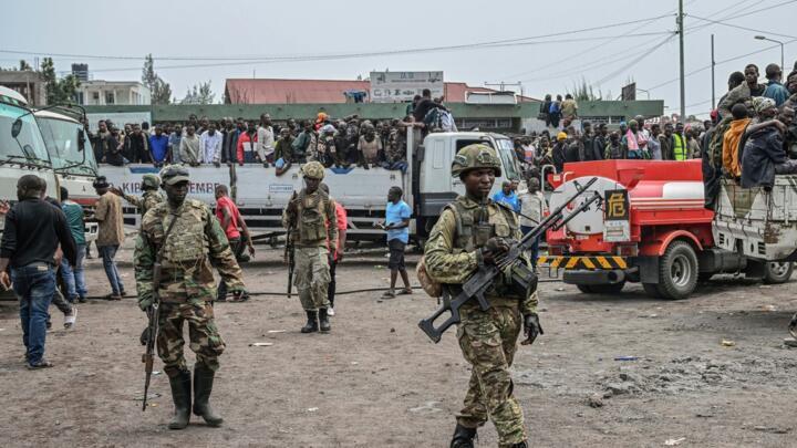 M23 rebels escort government soldiers and police who surrendered to an undisclosed location in Goma, Democratic republic of the Congo, Jan. 30, 2025.