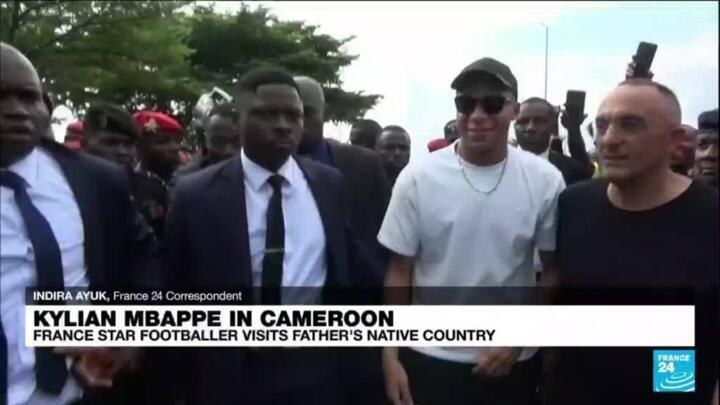 Football star Mbappe greeted by large crowds on arrival in Cameroon