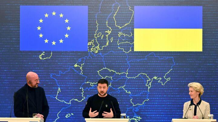 Ukraine's President Volodymyr Zelensky hosted EU leaders Charles Michel and Ursula von der Leyen for a summit in Kyiv on February 3, 2023.