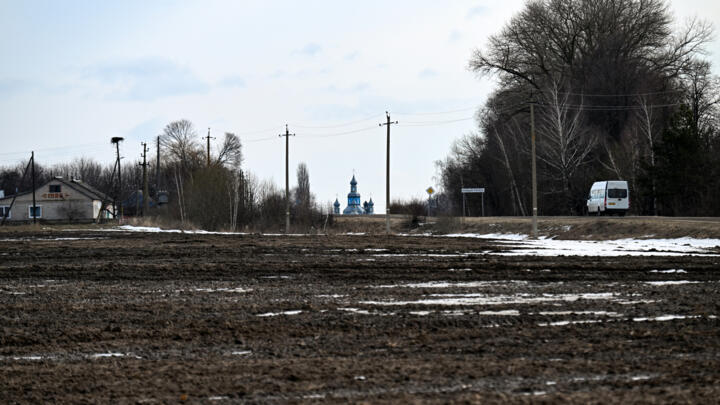 A view of the settlement of Novyi Ropsk in the Bryansk region, roughly 1 km from the border with Ukraine, March 3, 2023.