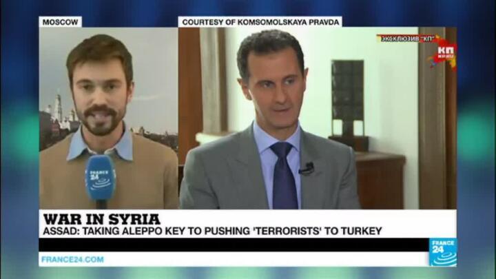 Syria: President Assad says Aleppo capture would be "“a springboard” to pushing “terrorists” back to Turkey"