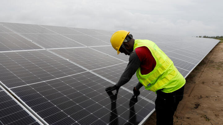 FILE PHOTO: a technician works on solar power panels in Badagry, Lagos, Nigeria, July 5, 2022. 