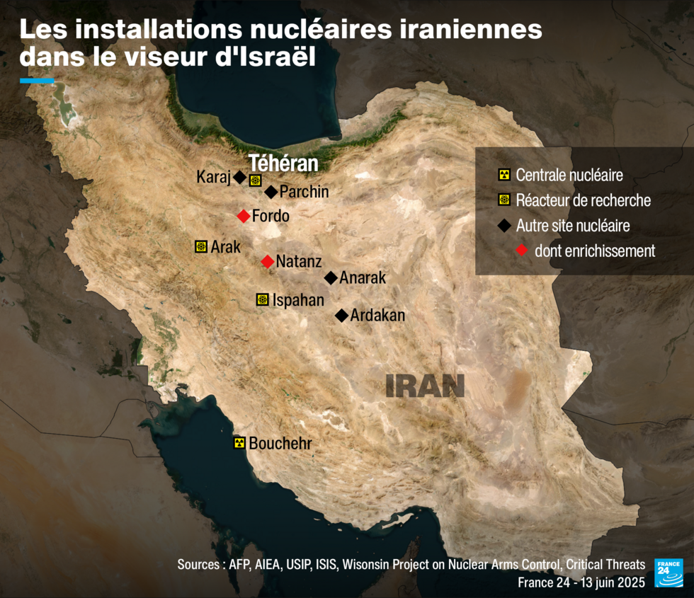 Localisation des principaux sites nucléaires iraniens.