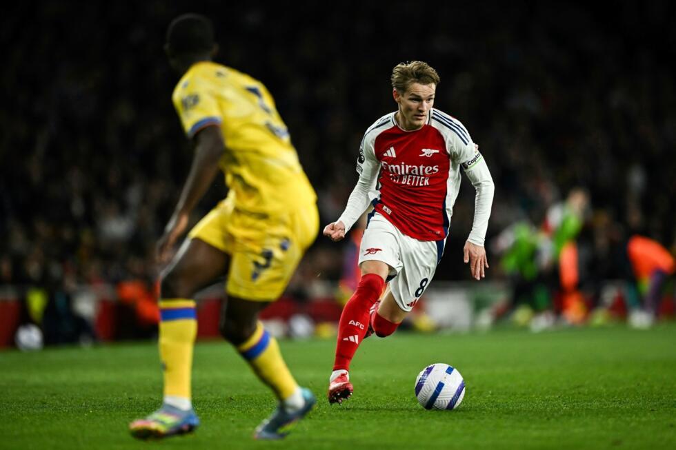 Le milieu de terrain d'Arsenal, Martin Odegaard, lors du match de Premier League face à Crystal Palace à l'Emirates, le 23 avril 2025