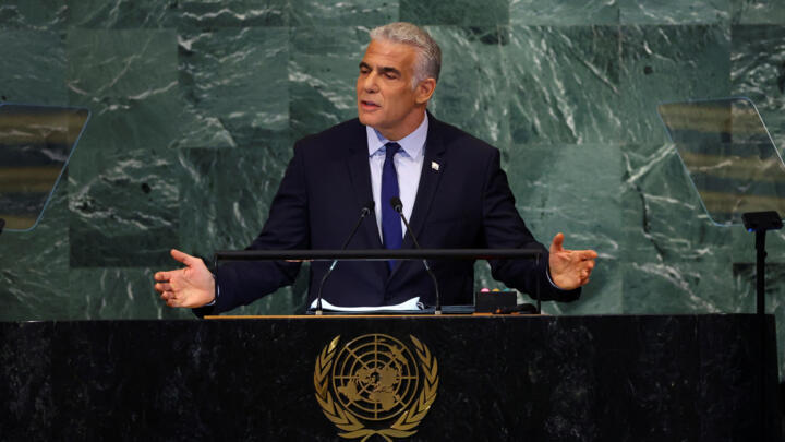 Prime Minister of Israel Yair Lapid addresses the 77th Session of the United Nations General Assembly at UN Headquarters in New York City, US, September 22, 2022. 