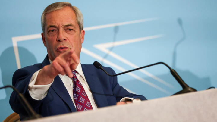 Nigel Farage speaks during a post-budget press conference in London, Britain, November 26, 2025. 
