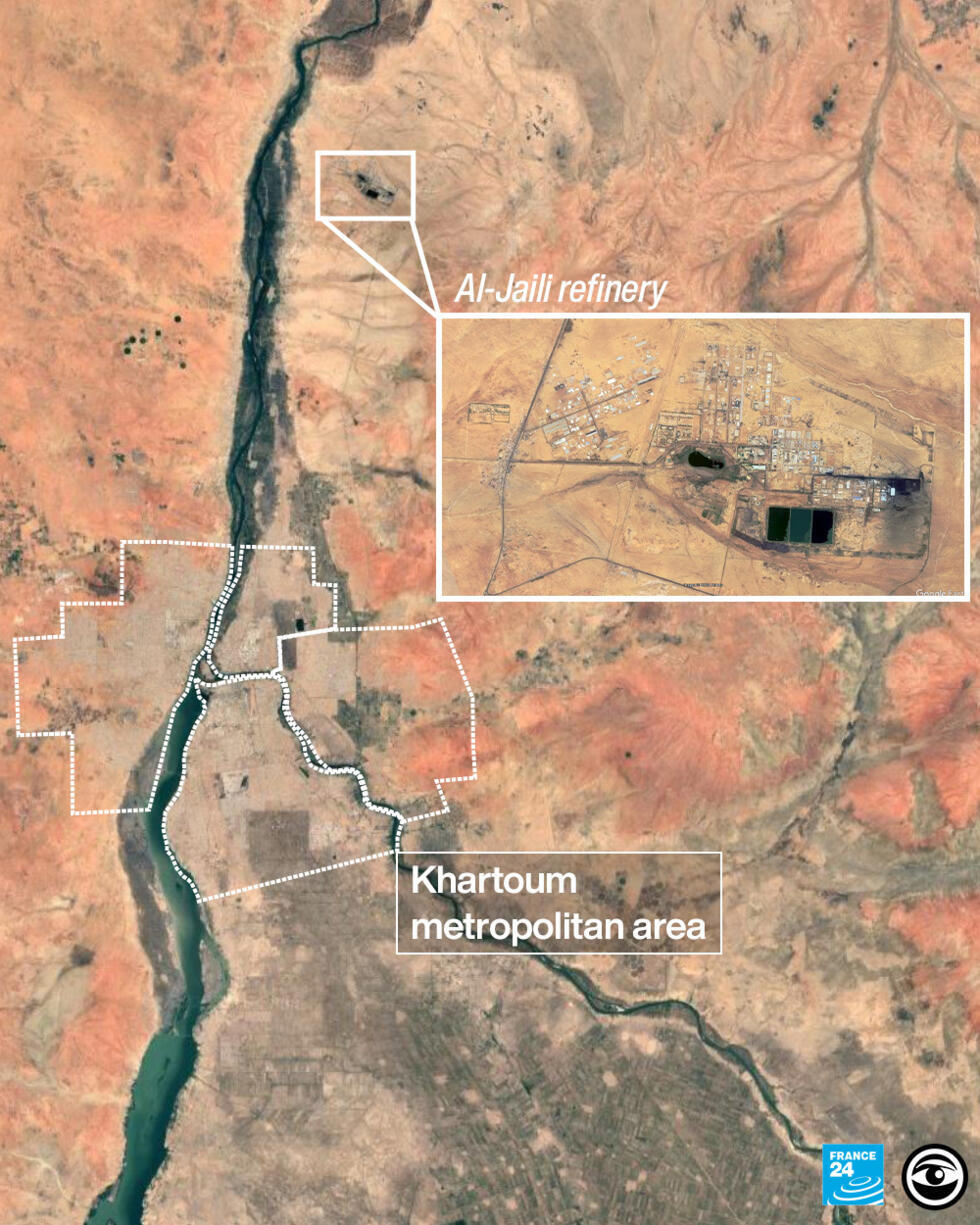 The al-Jaili refinery is located 60 km north of Khartoum, the capital of Sudan.