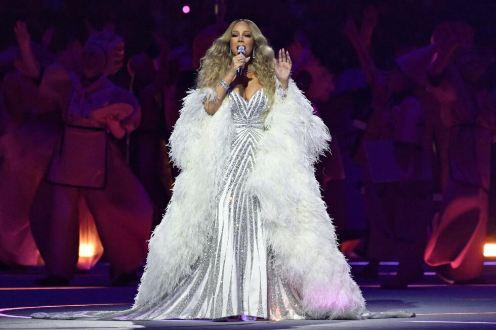 De Amerikaanse zangeres Mariah Carey treedt op tijdens de openingsceremonie van de Olympische Winterspelen van Milano Cortina 2026 in het San Siro-stadion in Milaan, Noord-Italië, op 6 februari 2026. 