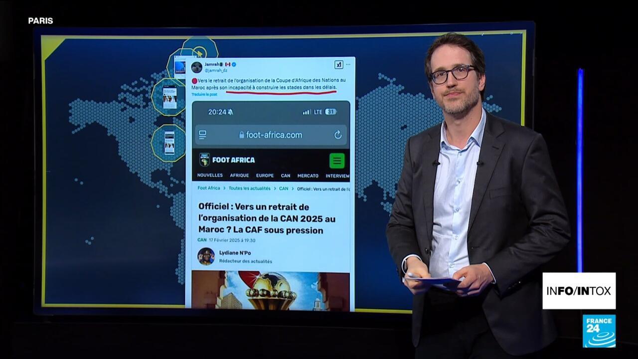 Une vidéo du journal des sports de France 24 circule sur les réseaux sociaux faisant croire que le Maroc va se voir retirer l’organisation de la CAN 2025. C’est faux, il s’agit d’un deepfake. A compétition se déroulera bien au Maroc du 21 décembre 2025 au 18 janvier 2026.