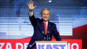 Jose Antonio Kast, presidential candidate of the far-right Republican Party, waves to his supporters, following early results during the presidential election, in Santiago, Chile November 16, 2025.