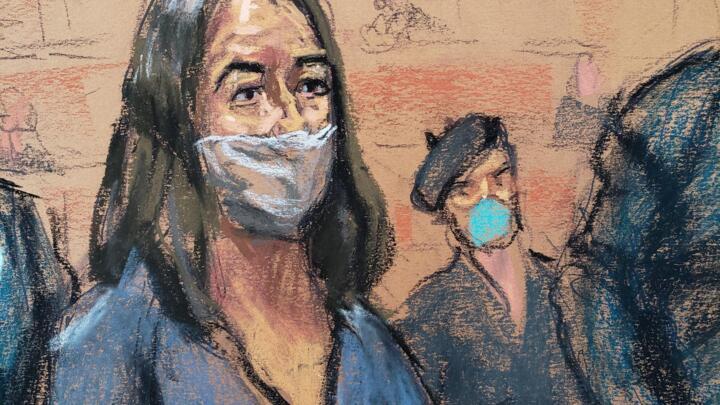 British socialite Ghislaine Maxwell appears during her arraignment hearing on a new indictment at Manhattan Federal Court in New York City, New York, US, April 23, 2021, in this courtroom sketch.
