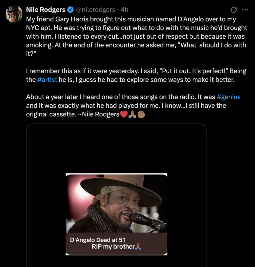 L'hommage de Nile Rodgers sur X.