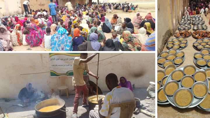 People wait for a meal at the Mohamed Alrofie community kitchen in El-Fasher, the capital of Sudan's North Darfur state.
