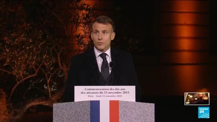 President Emmanuel Macron gives speech at ceremony commemorating 2015 Paris terror attacks