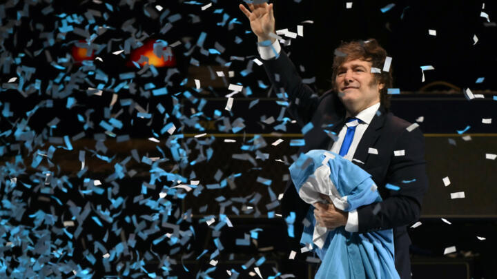 Argentine President Javier Milei presents his book "The Construction of the Miracle" on October 6, 2025, in Buenos Aires.