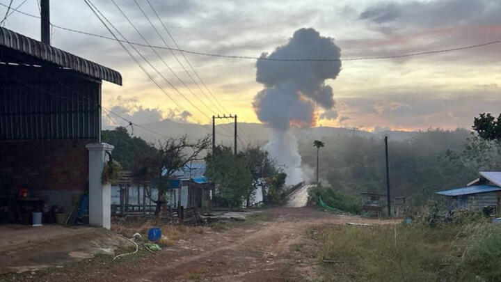 This handout photo taken and released by Agence Kampuchea Press (AKP) on December 13, 2025 shows smoke rising following a blast in Pursat province, amid clashes along the Cambodia-Thailand border