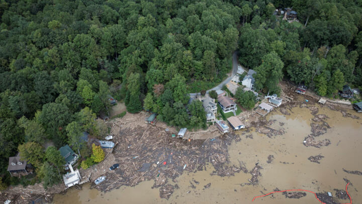 A drone view shows a damaged area following the passing of Hurricane Helene, in Lake Lure, North Carolina, US, October 1, 2024.