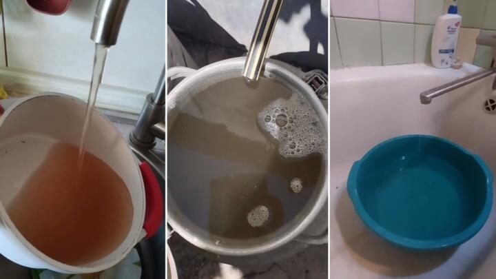 Videos shared on Telegram on July 29, 2025, show taps dispensing water or a weak trickle.
