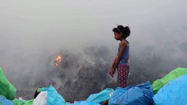 A huge landfill fire has been burning in New Delhi, India since April 26, 2022.