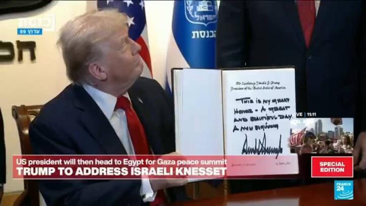 Donald Trump arrives in Israel as hostages return