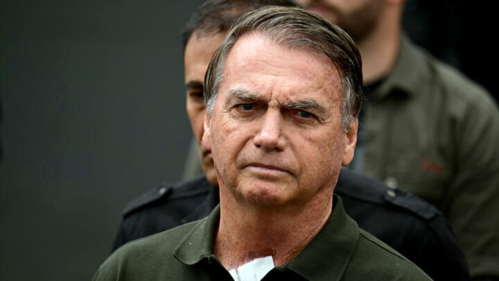 Former Brazilian President Jair Bolsonaro, under house arrest, leaves DF Star Hospital in Brasilia after undergoing a series of medical tests, September 14, 2025