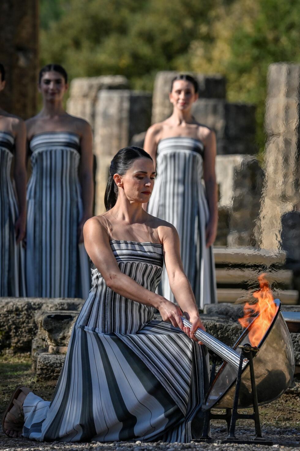 The ceremony to light the Olympic flame is usually held among the ruins of the 2,600-year-old Temple of Hera