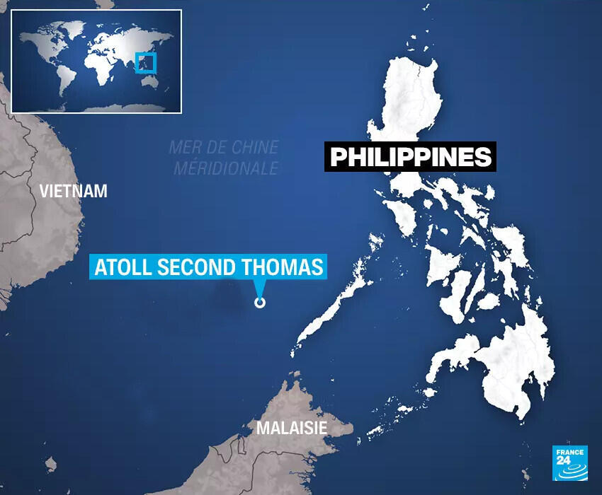 Carte situant l'atoll Second Thomas, dans l'archipel des Spratleys.