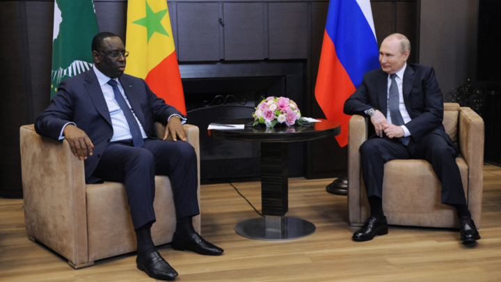 Russian President Vladimir Putin meets with Senegal's President and Chairperson of the African Union (AU) Macky Sall in Sochi on June 3, 2022.