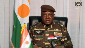 Niger's new strongman, General Abdourahamane Tiani, appears on state TV on July 28, 2023.