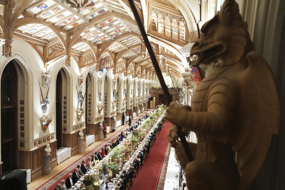 Guests attend a State Banquet during a State visit of President Donald Trump at Windsor Castle in Windsor, England, Wednesday, Sept. 17, 2025.