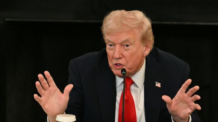 US President Donald Trump speaks during a roundtable about Antifa in the State Dining Room of the White House in Washington, DC, on October 8, 2025.