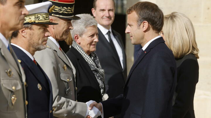 French President Emmanuel Macron attends a memorial service for Hubert Germain, the last "Companion of the Liberation", at the Hotel des Invalides in Paris, on October 15, 2021.