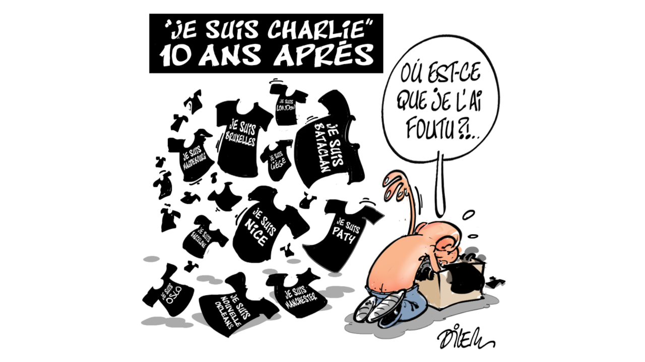 Cartooning For Peace commémore, ce mardi 7 janvier, les dix ans de l’attentat contre la rédaction de Charlie Hebdo avec un dessin de Dilem.