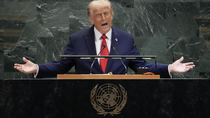 US President Donald Trump delivers remarks to the United Nations General Assembly at the UN headquarters in New York City on September 23, 2025.