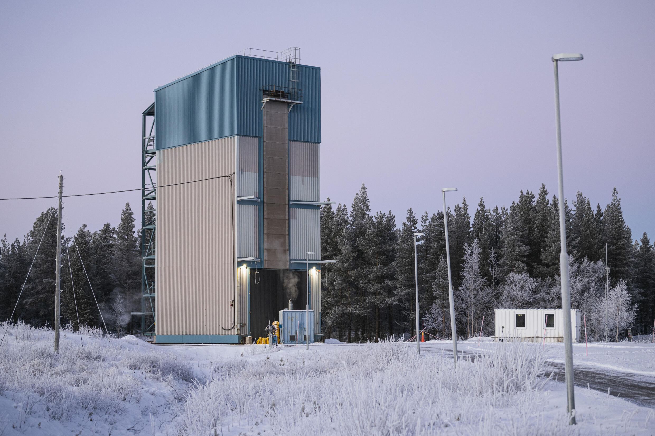 Le hangar abritant la fusée "Suborbital Express 3" au centre spatial Esrange, le 21 novembre 2022 à Jukkasjärvi, dans le nord de la Suède