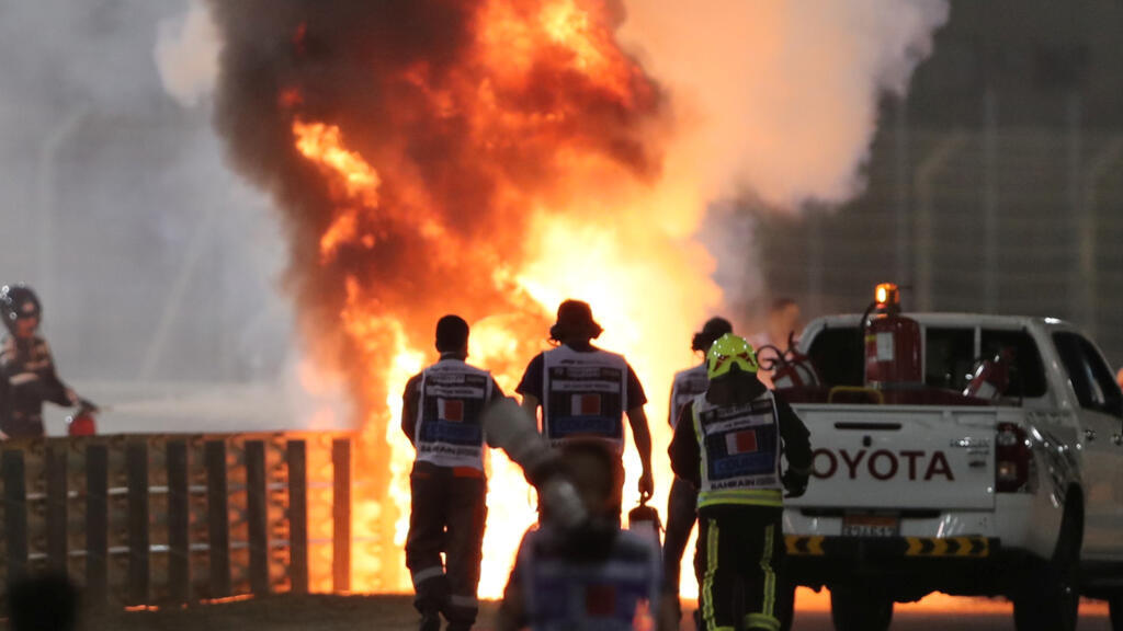 French F1 driver Romain Grosjean survives fireball after huge crash