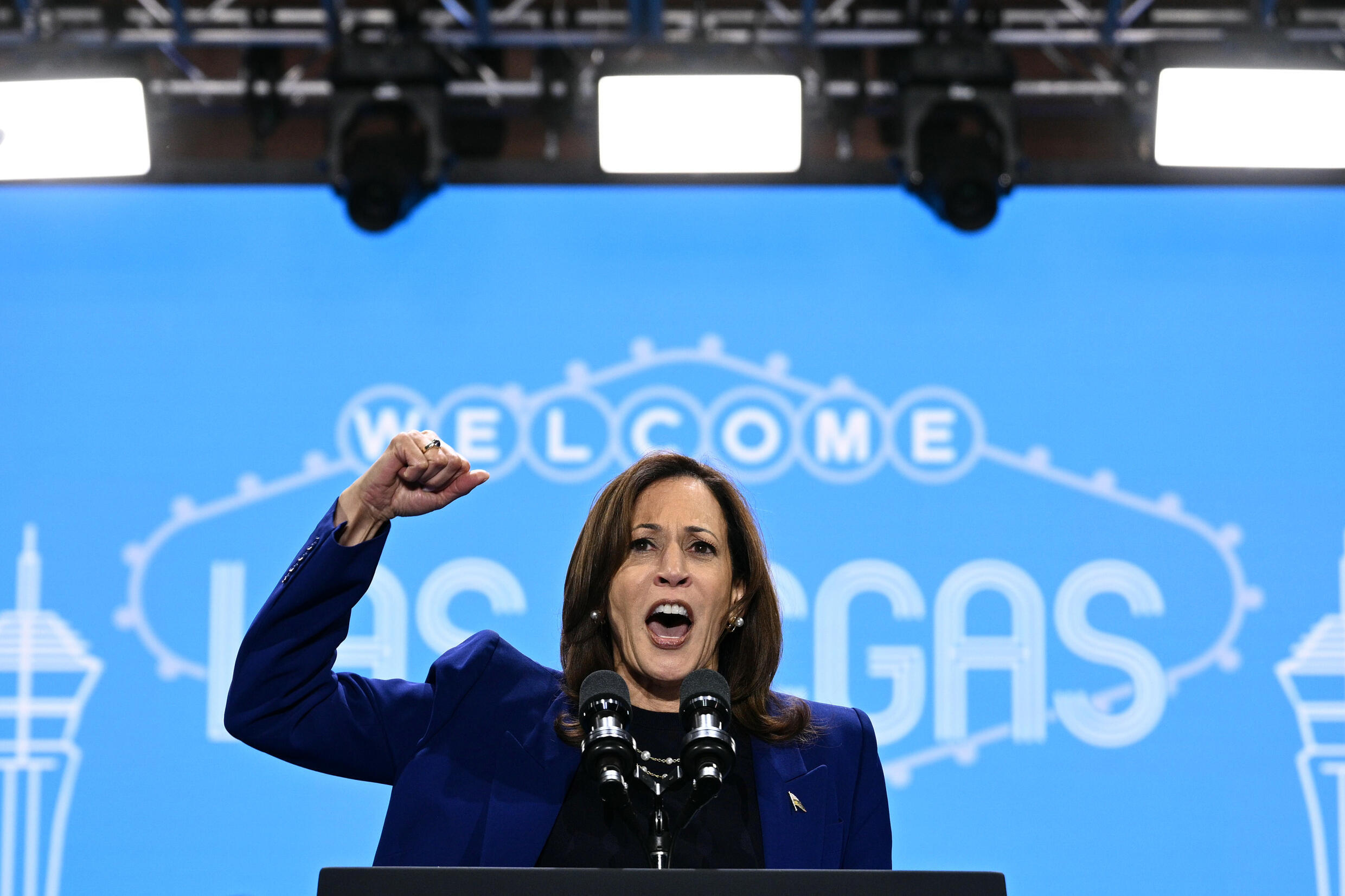 La vice-présidente américaine et candidate démocrate à la présidentielle, Kamala Harris, en meeting à Las Vegas, le 31 octobre 2024 dans le Nevada.