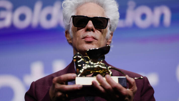 Jim Jarmusch holds Golden Lion award for Best Film for "Father Mother Sister Brother" at the 82nd Venice International Film Festival, in Italy on September 6, 2025.