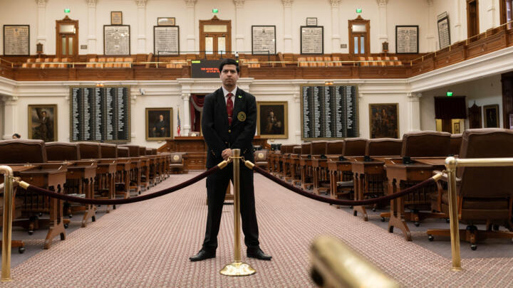 The House chamber after Democratic lawmakers in Texas left the state to deny Republicans the quorum needed to redraw the state's 38 congressional district, at the Texas State Capitol in Austin
