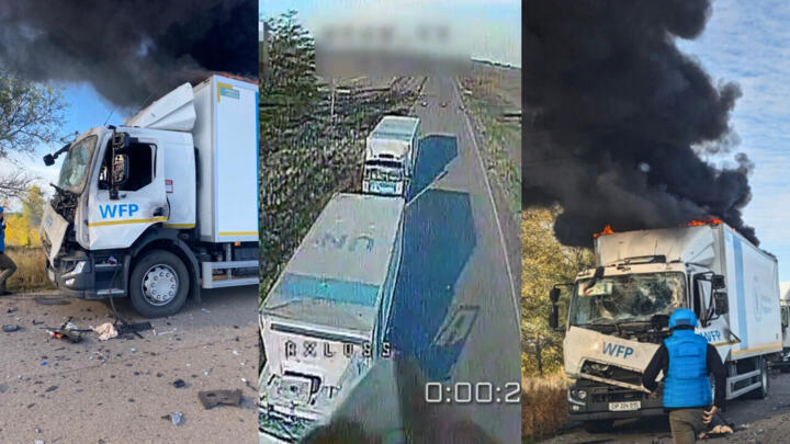 A Russian drone attack on a humanitarian convoy in Bilozerka, in southern Ukraine on October 14, 2025, was caught on camera by both Russian drones and UN personnel on the ground.  