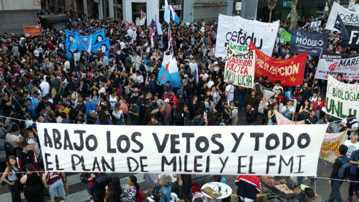 People celebrate the annulment of the budget veto voted on in Congress in Buenos Aires, Argentina, on September 17, 2025.