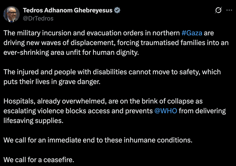 'Hospitals are on the brink of collapse,' says the WHO's Tedros Adhanom Ghebreyesus.
