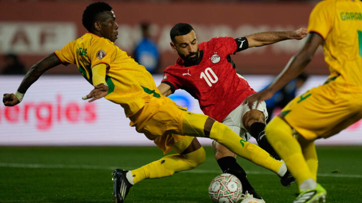 Egypt's Mohamed Salah scores during the Africa Cup of Nations group B soccer match between Egypt and Zimbabwe in Agadir, Morocco, Monday, Dec. 22, 2025.