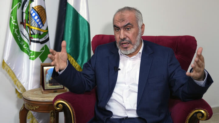Ghazi Hamad, a member of Hamas' decision-making political bureau, speaks during an interview with The Associated Press in Beirut, Lebanon, Thursday, Oct. 26, 2023.
