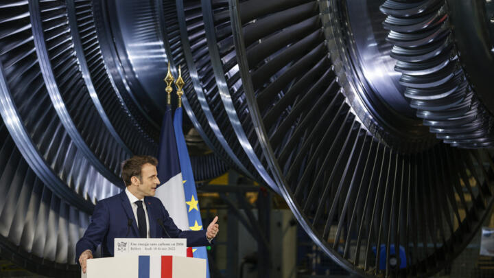 French President Emmanuel Macron, pictured last year at a nuclear turbine factory in eastern France, has reversed his predecessor's pledge to reduce the share of nuclear power in the country's energy mix.