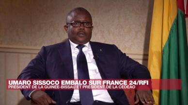 Umaro Sissoco Embalo, président de Guinée-Bissau et de la Cédéao, dans un entretien à France 24 et RFI à New York, en marge de l'Assemblée générale des Nations unies, le 20 septembre 2022.